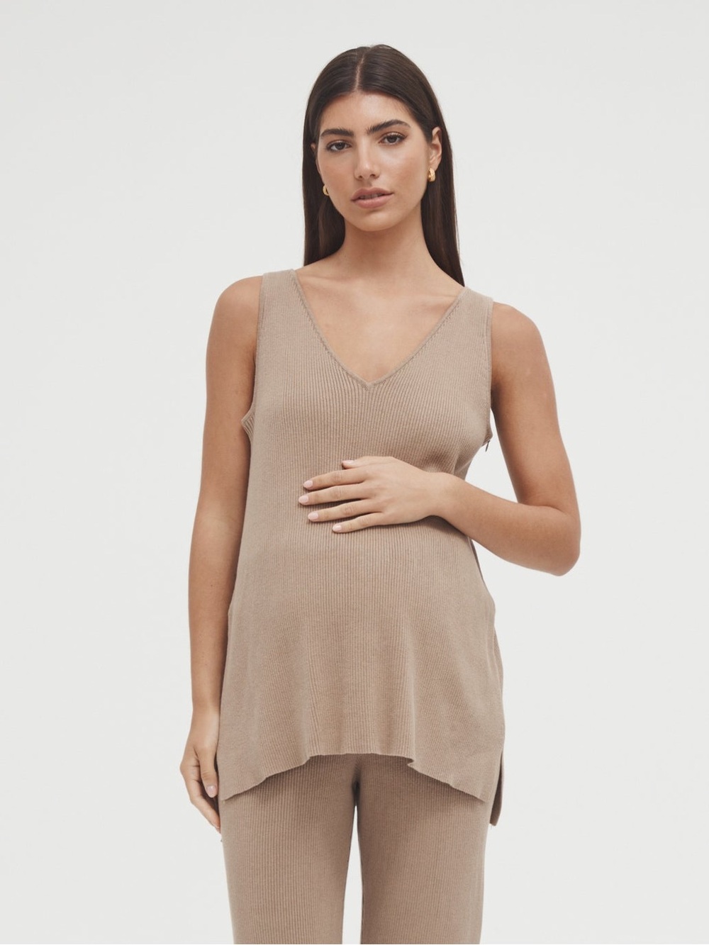 Legoe Heritage Maternity Tan Knit Tank Top Shirt Size XL 3